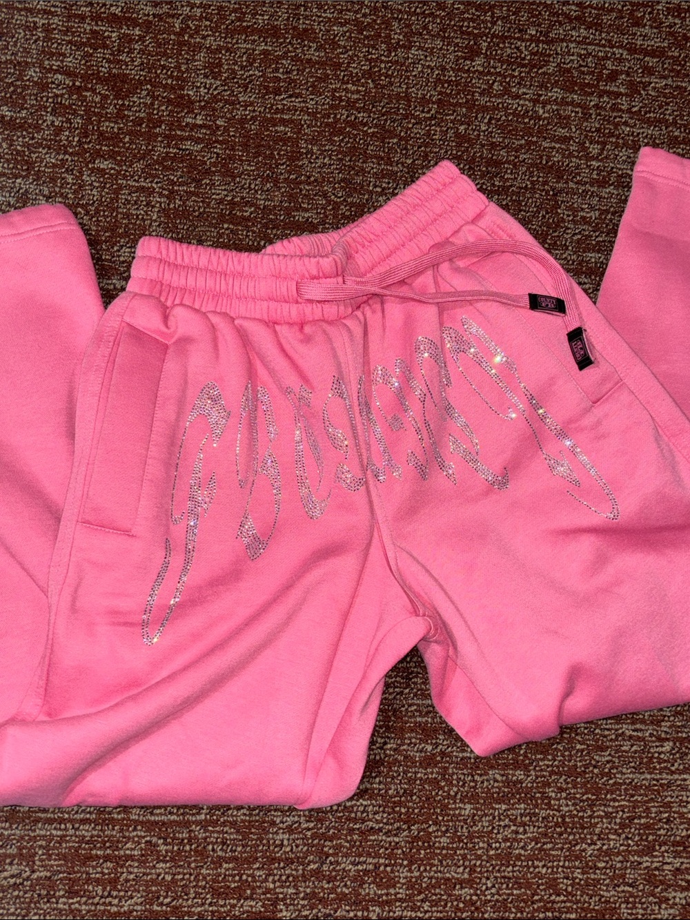 FB County rhinestone baggy sweatpants front logo elastic waist bubblegum pink Xs